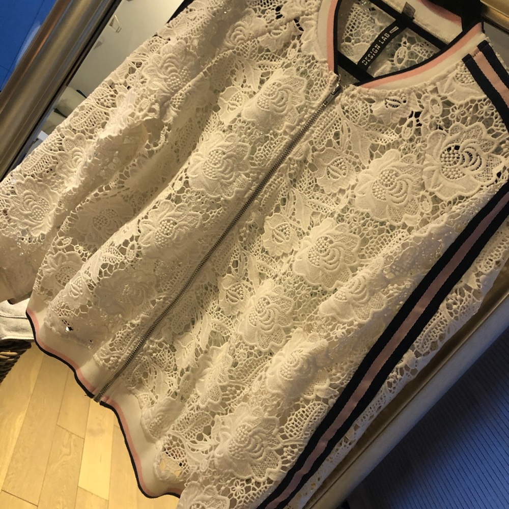 Lace bomber varsity jacket